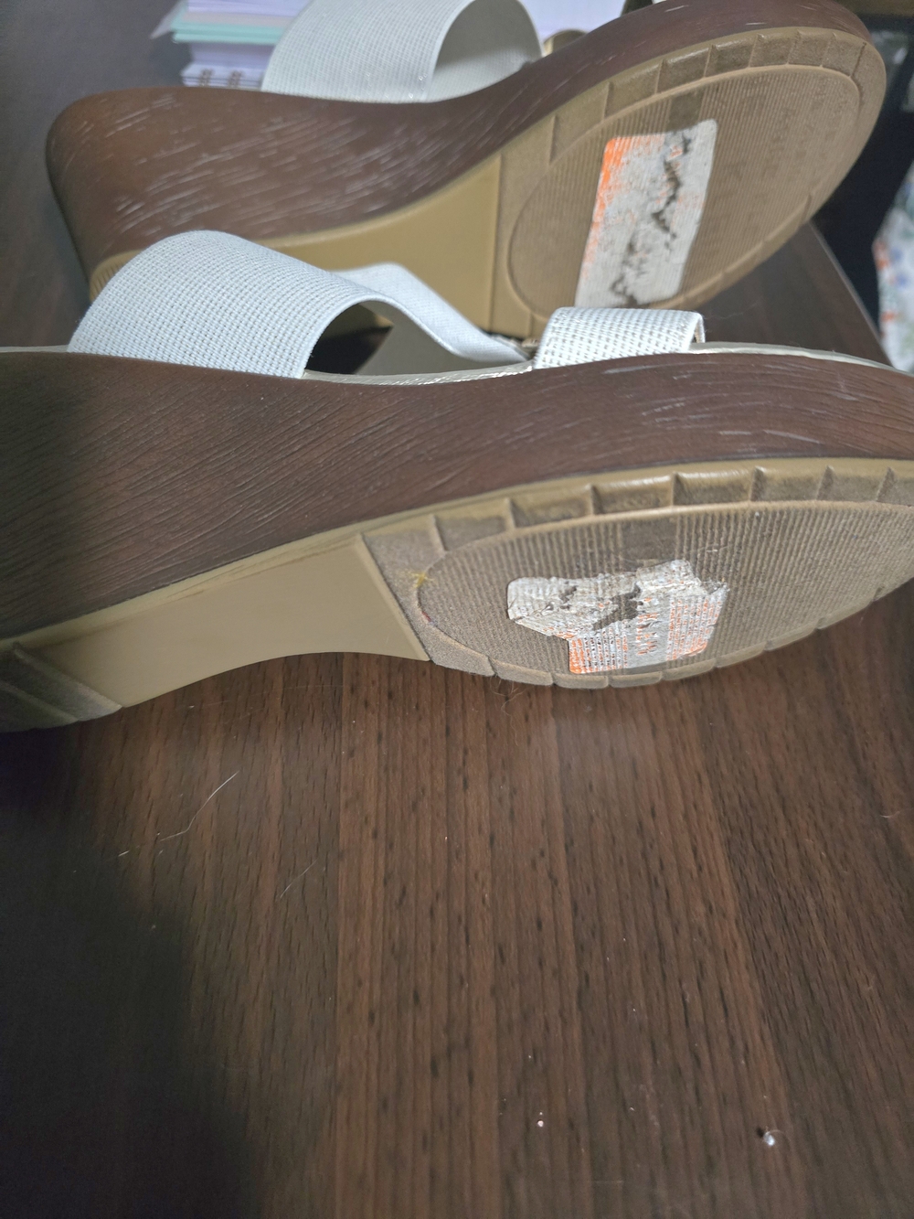 Anne Klein White Slide Mules with Gold Ring Accent - Picture 3 of 3